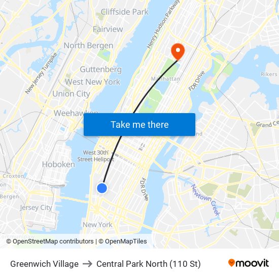 Greenwich Village to Central Park North (110 St) map