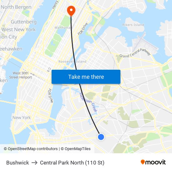 Bushwick to Central Park North (110 St) map