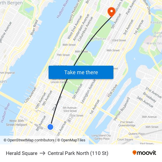 Herald Square to Central Park North (110 St) map