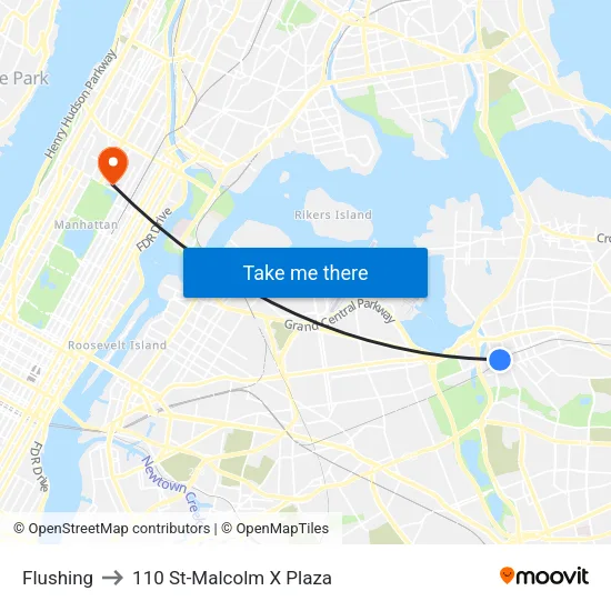 Flushing to 110 St-Malcolm X Plaza map