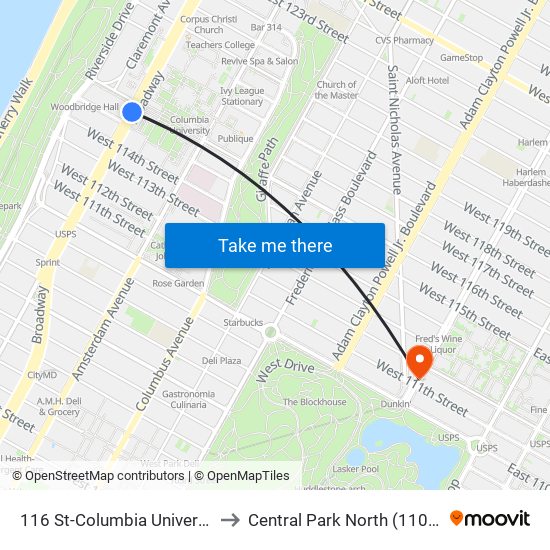 116 St-Columbia University to Central Park North (110 St) map