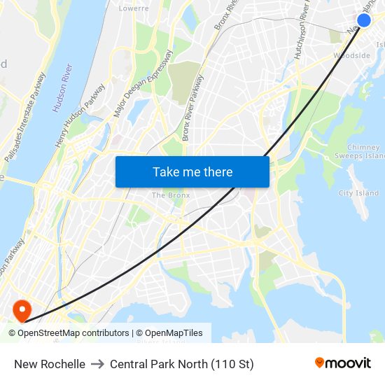 New Rochelle to Central Park North (110 St) map