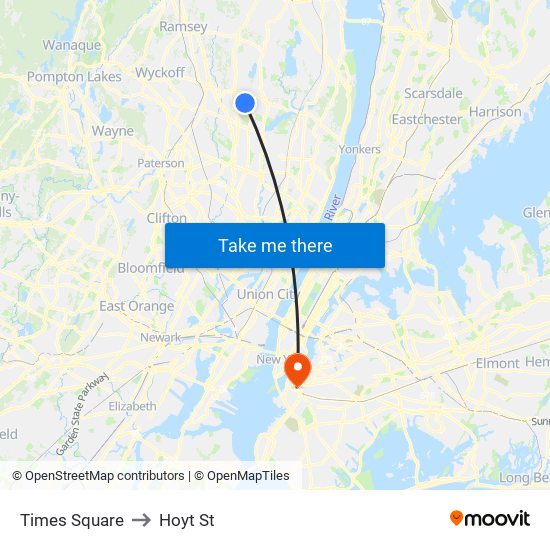 Times Square to Hoyt St map