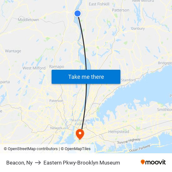 Beacon, Ny to Eastern Pkwy-Brooklyn Museum map