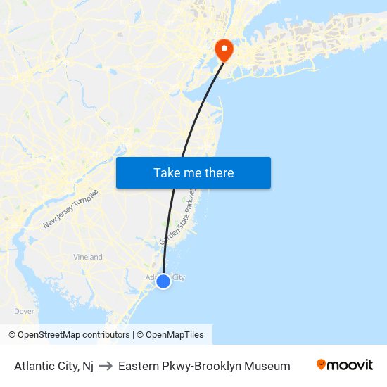 Atlantic City, Nj to Eastern Pkwy-Brooklyn Museum map