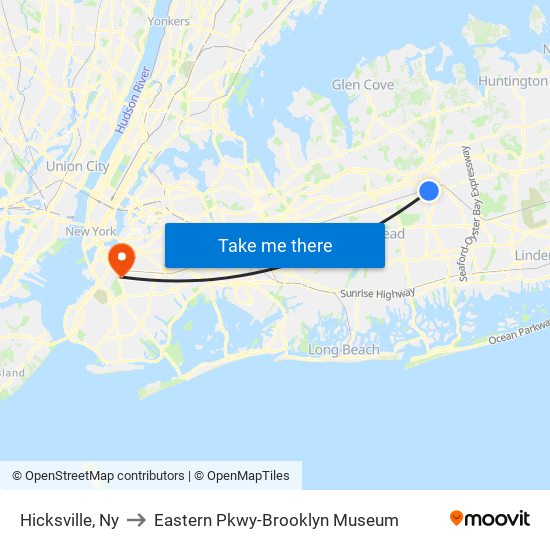 Hicksville, Ny to Eastern Pkwy-Brooklyn Museum map