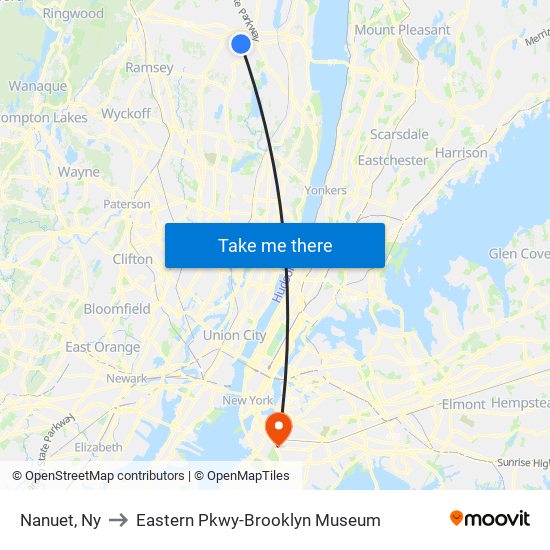 Nanuet, Ny to Eastern Pkwy-Brooklyn Museum map