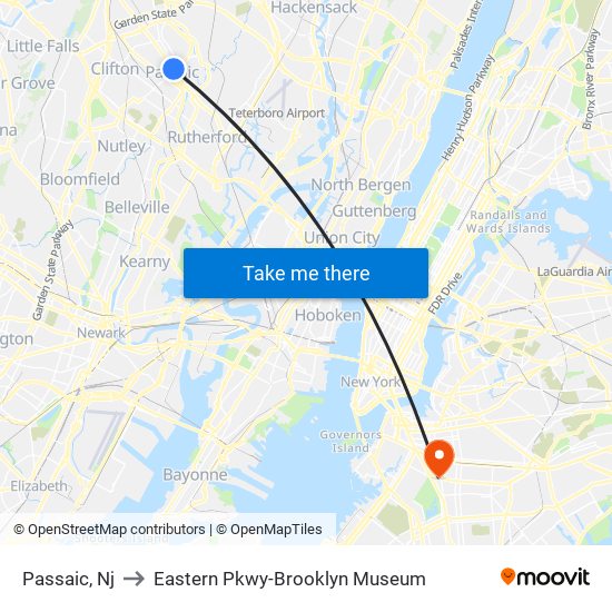 Passaic, Nj to Eastern Pkwy-Brooklyn Museum map
