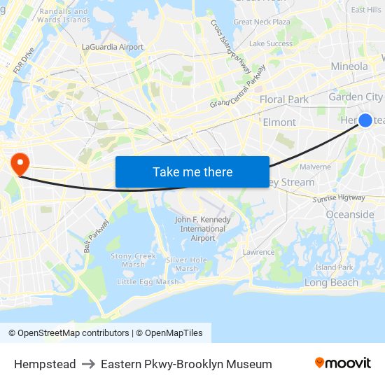 Hempstead to Eastern Pkwy-Brooklyn Museum map