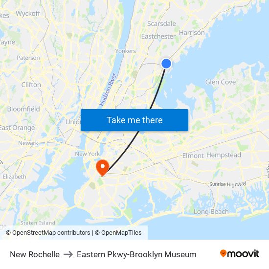 New Rochelle to Eastern Pkwy-Brooklyn Museum map