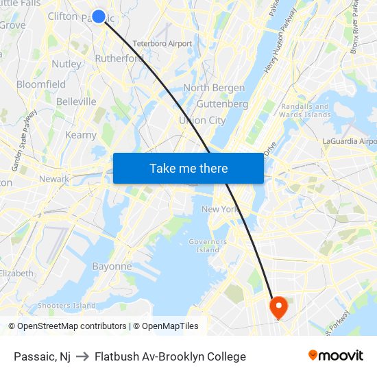 Passaic, Nj to Flatbush Av-Brooklyn College map