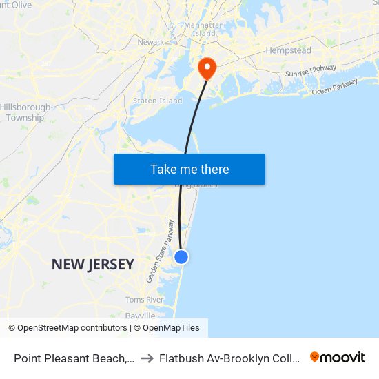 Point Pleasant Beach, Nj to Flatbush Av-Brooklyn College map