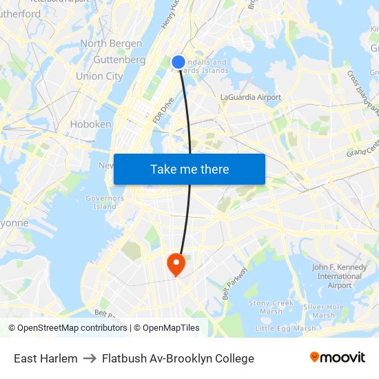 East Harlem to Flatbush Av-Brooklyn College map