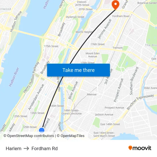 Harlem to Fordham Rd map