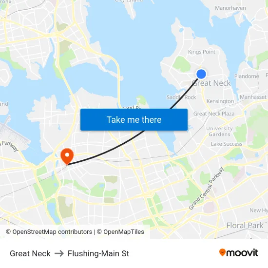 Great Neck to Flushing-Main St map