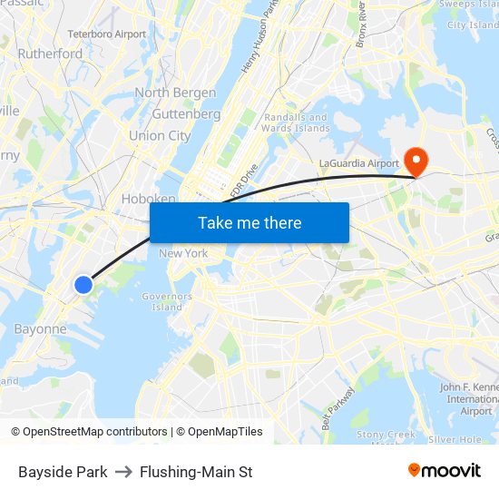 Bayside Park to Flushing-Main St map