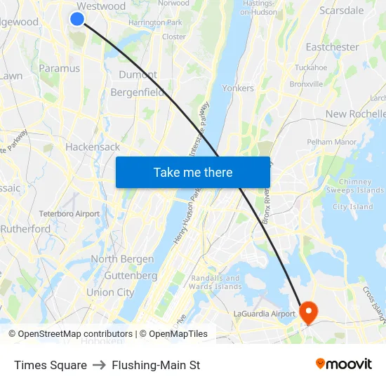 Times Square to Flushing-Main St map