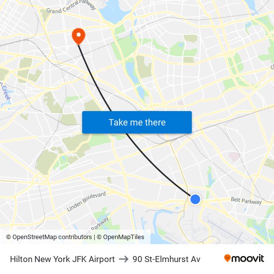 Hilton New York JFK Airport to 90 St-Elmhurst Av map