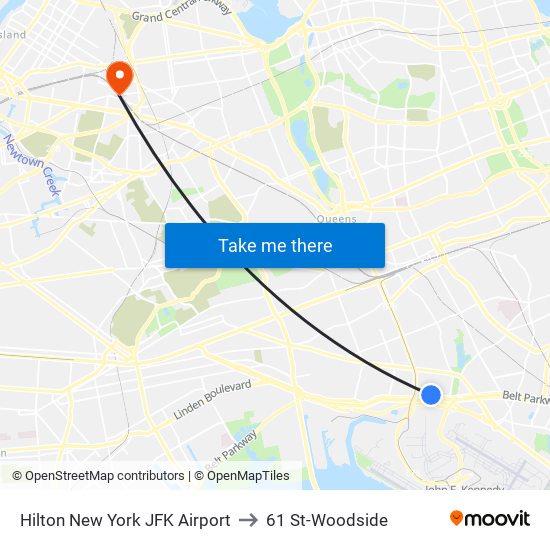 Hilton New York JFK Airport to 61 St-Woodside map