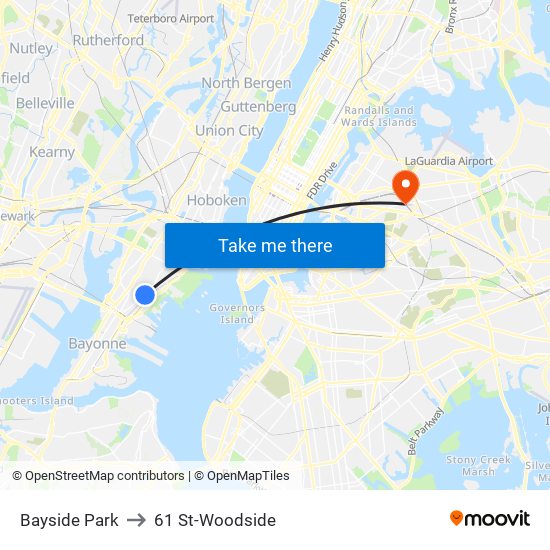 Bayside Park to 61 St-Woodside map
