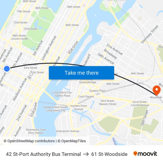 42 St-Port Authority Bus Terminal to 61 St-Woodside map