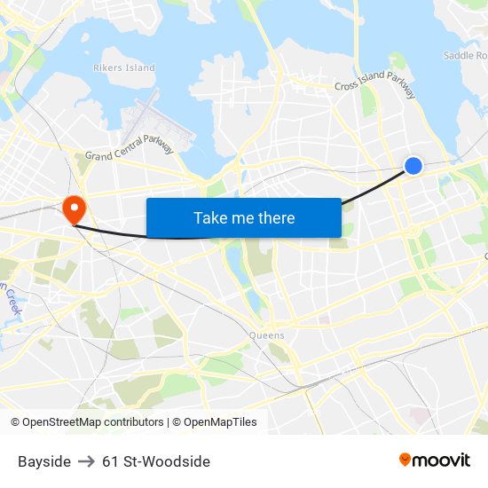 Bayside to 61 St-Woodside map