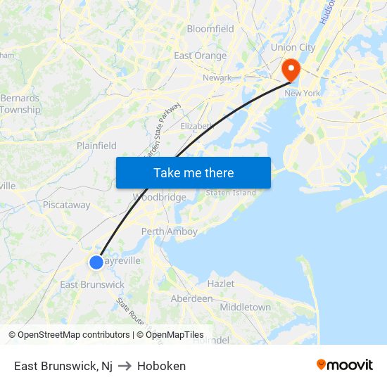 East Brunswick, Nj to Hoboken map