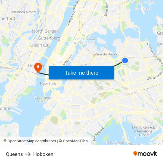 Queens to Hoboken map