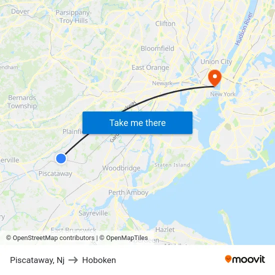 Piscataway to Hoboken map