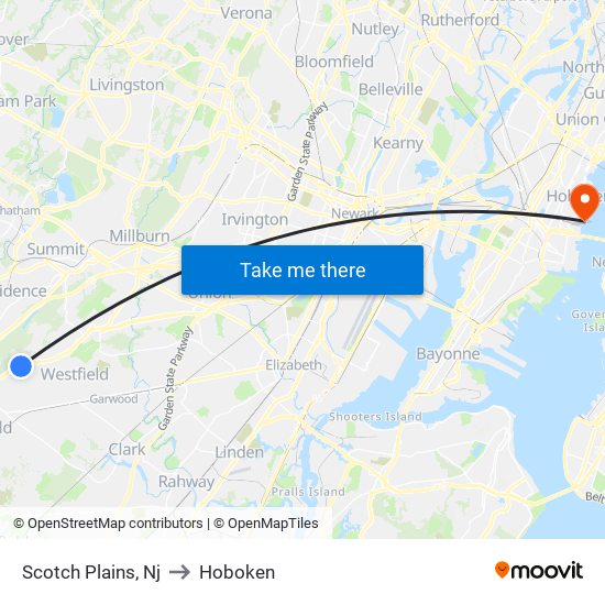 Scotch Plains, Nj to Hoboken map