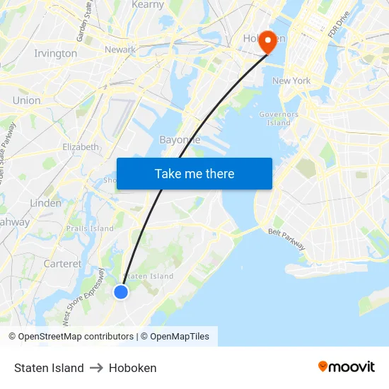 Staten Island to Hoboken map