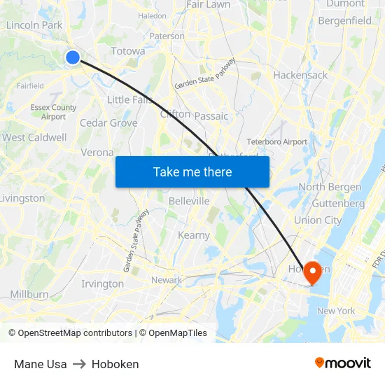Mane Usa to Hoboken map