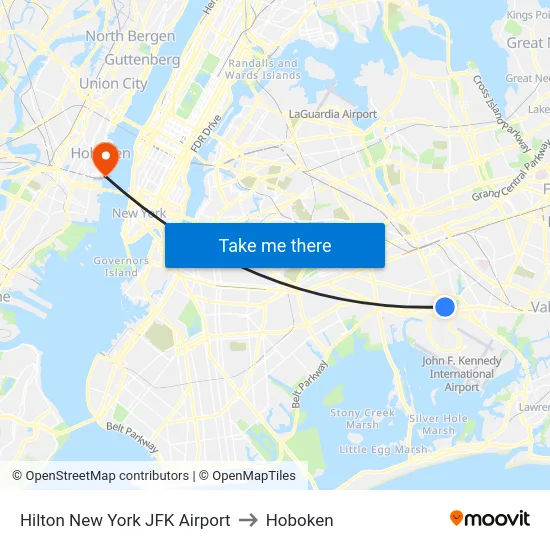 Hilton New York JFK Airport to Hoboken map
