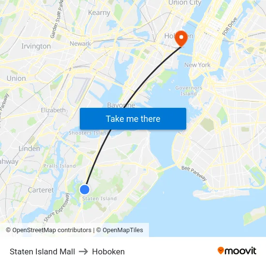 Staten Island Mall to Hoboken map