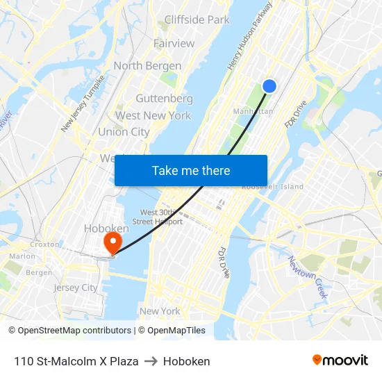 110 St-Malcolm X Plaza to Hoboken map