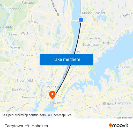 Tarrytown to Hoboken map