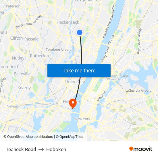 Teaneck Road to Hoboken map