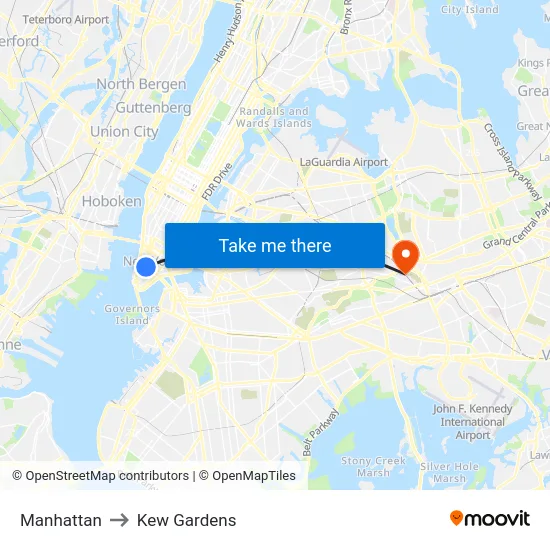 Manhattan to Kew Gardens map