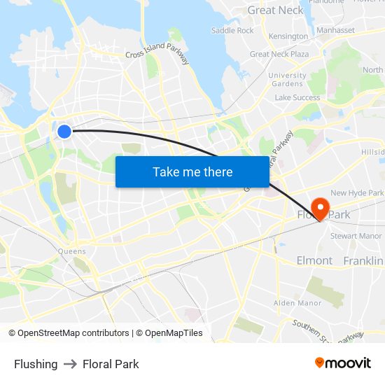 Flushing to Floral Park map