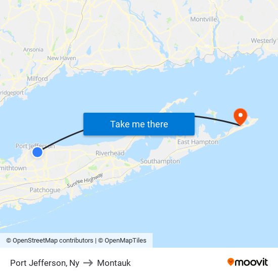 Port Jefferson, Ny to Montauk map