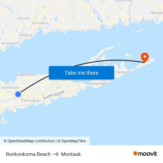 Ronkonkoma Beach to Montauk map