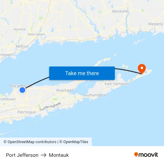 Port Jefferson to Montauk map