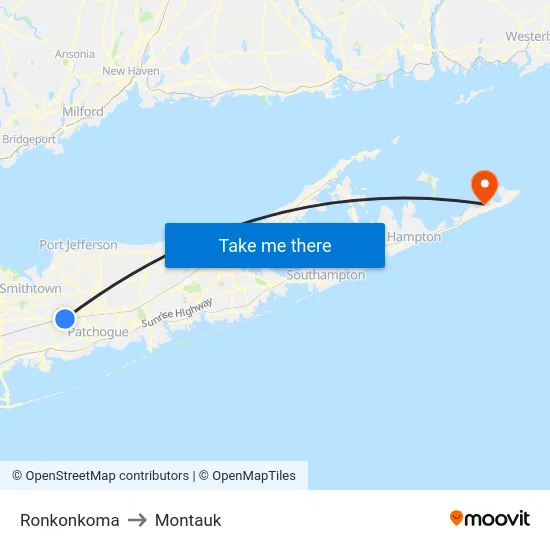 Ronkonkoma to Montauk map