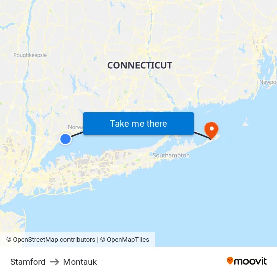 Stamford to Montauk map