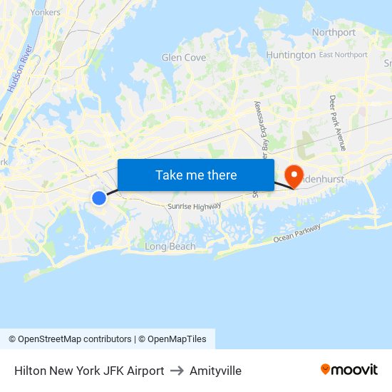 Hilton New York JFK Airport to Amityville map