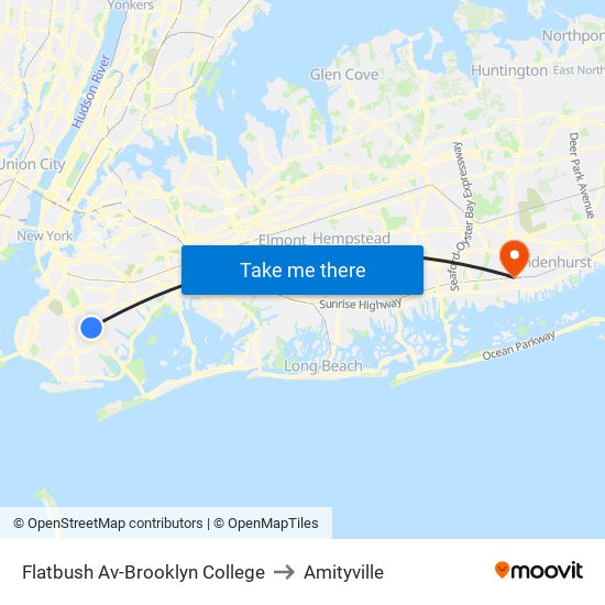 Flatbush Av-Brooklyn College to Amityville map