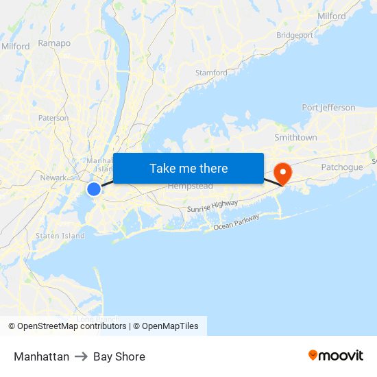Manhattan to Bay Shore map