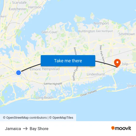 Jamaica to Bay Shore map