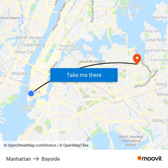 Manhattan to Bayside map