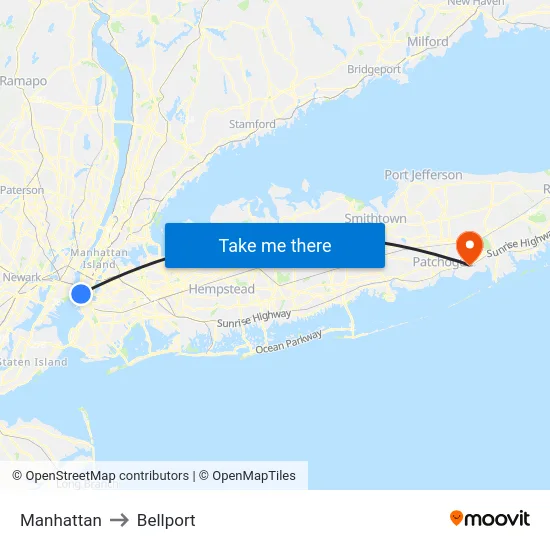 Manhattan to Bellport map